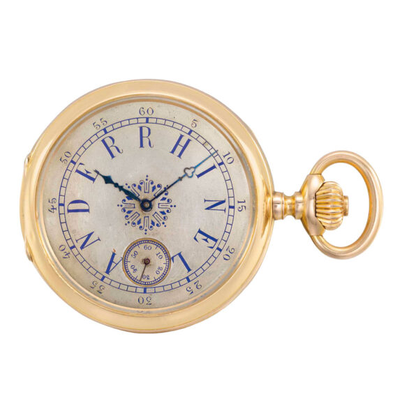Swiss gold open faced lever with personalized dial Circa 1890