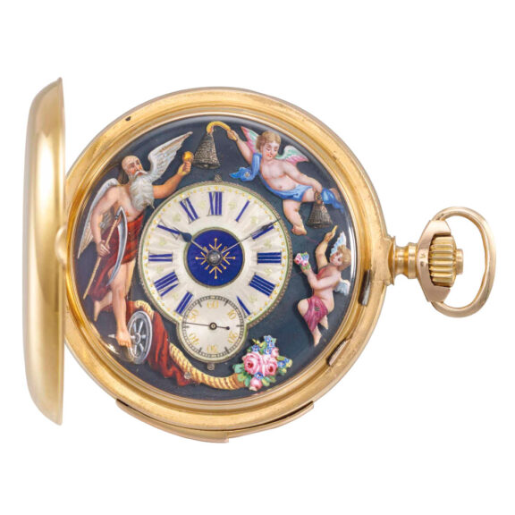 Swiss gold minute repeating lever with Jacquemarts Circa 1900