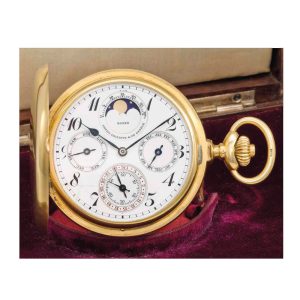Rare Swiss gold hunting cased complicated watch Circa 1917