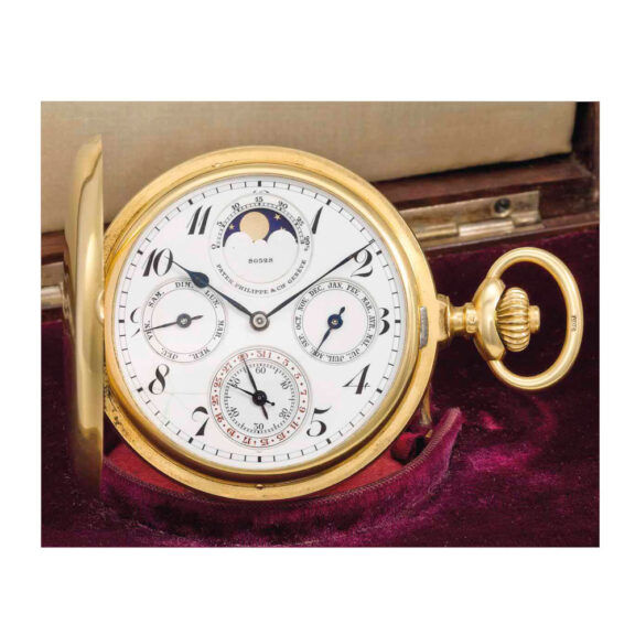 Rare Swiss gold hunting cased complicated watch Circa 1917