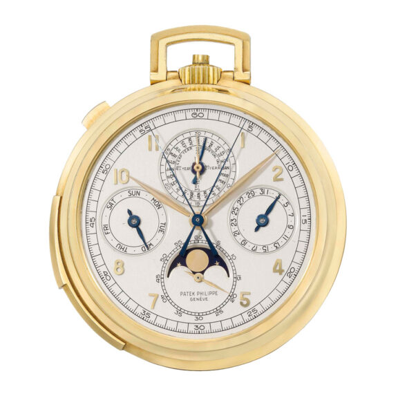 Rare Swiss 18k gold open faced complicated watch Circa 1931