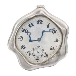 Large Italian silver open faced asymmetrical watch Circa 1985