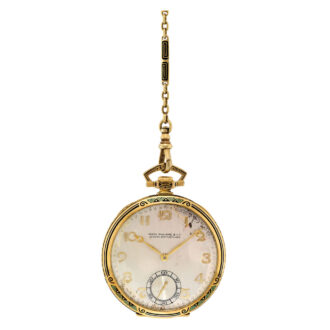 Swiss gold and enamel lever watch with link chain Circa 1923