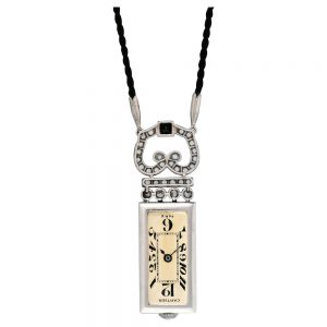 French platinum, diamond and onyx pendant watch Circa 1920