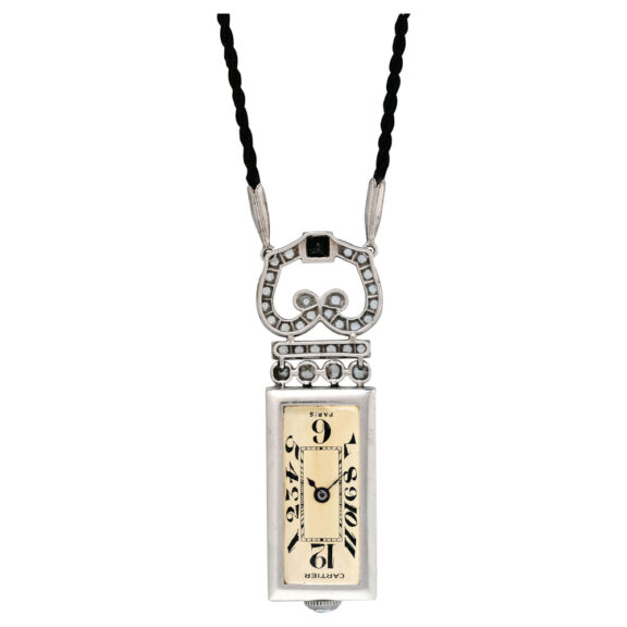 French platinum, diamond and onyx pendant watch Circa 1920
