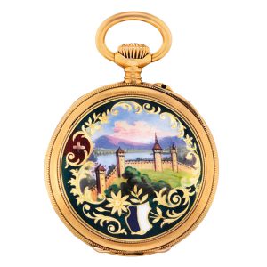 Swiss 18k gold and enamel lever pendant watch Circa 1900
