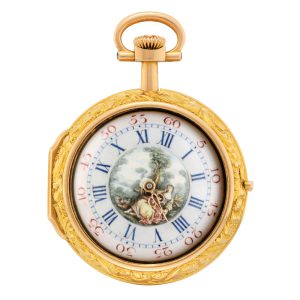 Unusual Swiss gold and enamel pair cased lever Circa 1887
