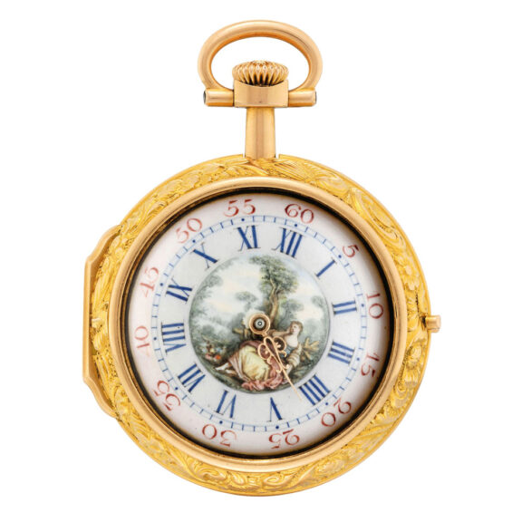 Unusual Swiss gold and enamel pair cased lever Circa 1887