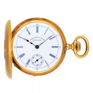 Swiss 18 carat gold half hunting cased keyless lever Circa 1897