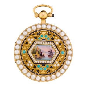Swiss gold, enamel, pearl and turquoise set verge Circa 1780