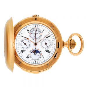 Heavy rose gold hunting cased complicated watch Circa 1890
