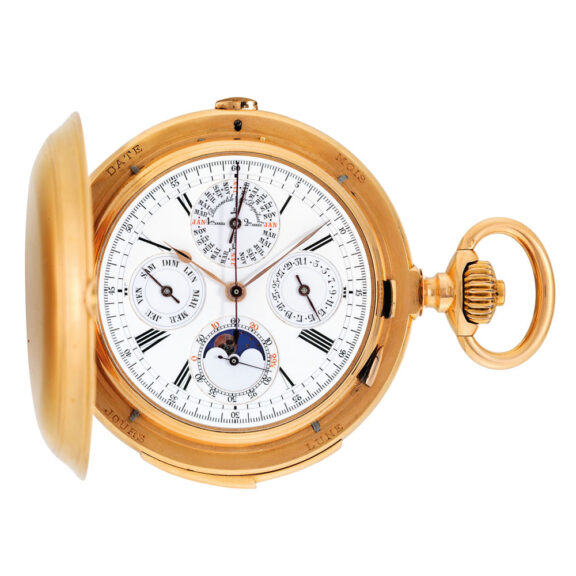 Heavy rose gold hunting cased complicated watch Circa 1890