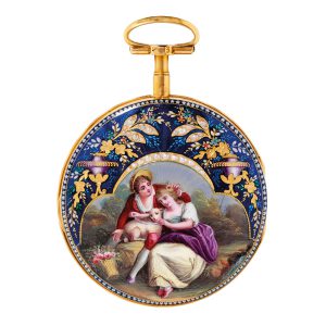 Swiss gold, enamel and pearl set open faced verge Circa 1820