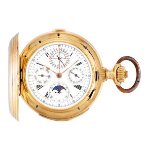 Swiss rose gold hunting cased complicated watch Circa 1890