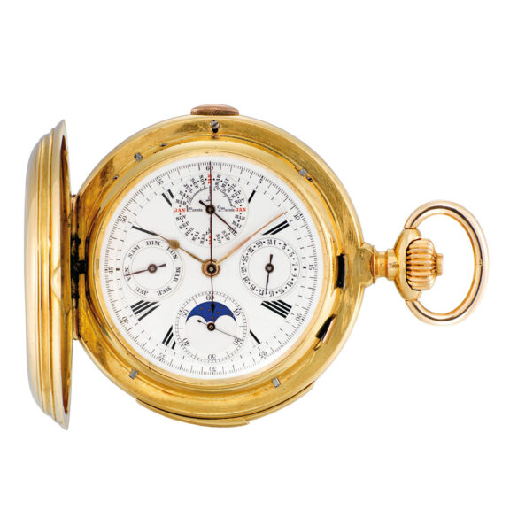 Swiss 18k gold hunting cased complicated watch Circa 1865