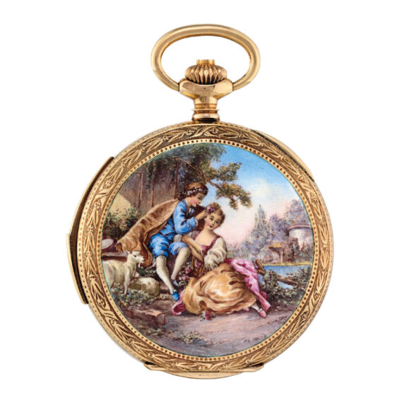 Swiss gold and enamel quarter repeating lever Circa 1980 Swiss gold and enamel quarter repeating lever Circa 1980
