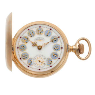 American gold hunting cased lever with unusual dial Circa 1888