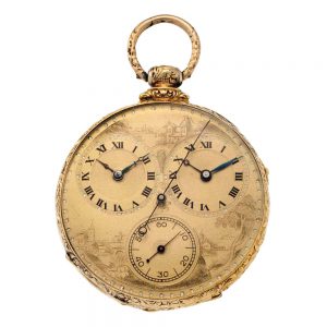 English 18 carat gold dual time lever captain's watch Circa 1860