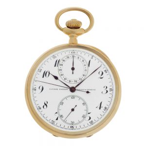 Swiss gold open faced lever chronograph watch Circa 1912