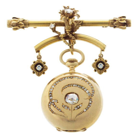 Swiss gold and diamond set lever pendant watch Circa 1900