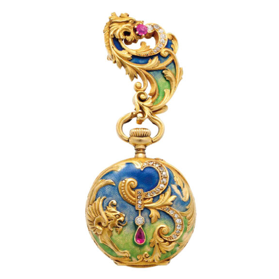 Swiss Art Nouveau lever pendant watch with brooch Circa 1904