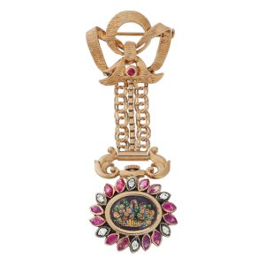 Gold, enamel, diamond and ruby set pendant watch Circa 1970