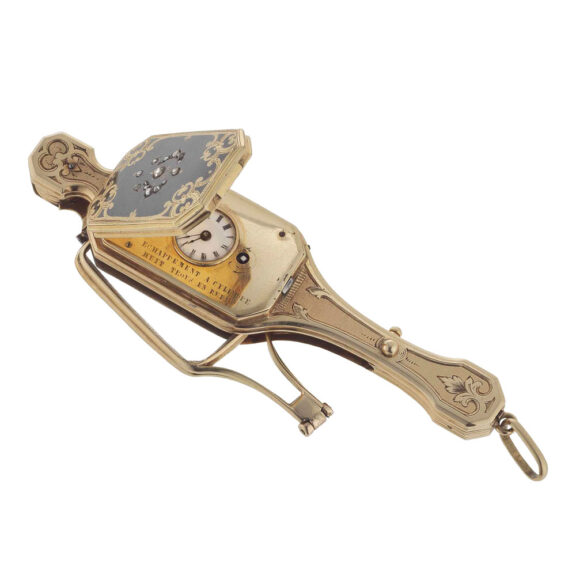 Swiss gold lorgnette form cylinder watch Circa 1850-1860