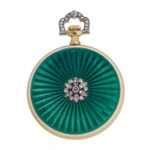 French gold, enamel, diamond set pendant watch Circa 1925