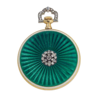 French gold, enamel, diamond set pendant watch Circa 1925