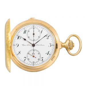 Swiss 18k gold hunting cased lever chronograph Circa 1935