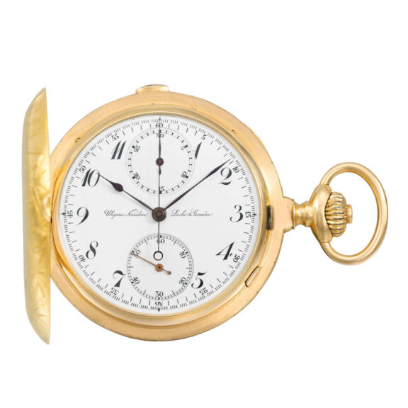 Swiss 18k gold hunting cased lever chronograph Circa 1935