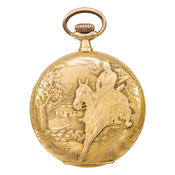Decorative Swiss 18k gold hunting cased lever Circa 1912 Decorative Swiss 18k gold hunting cased lever Circa 1912