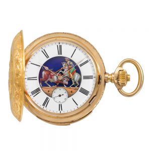 Swiss gold lever with La Corrida automaton scene Circa 1890