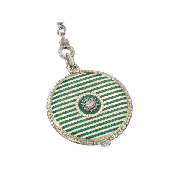 French Belle Epoque lever pendant watch with chain Circa 1925