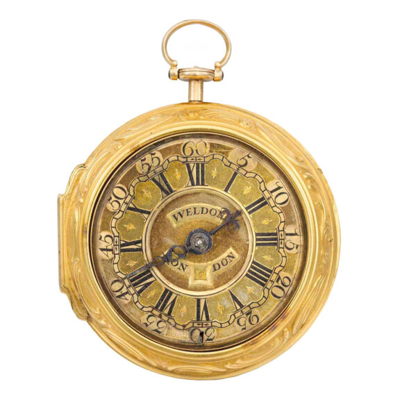 English gold pair cased repoussé verge watch Circa 1754 English gold pair cased repoussé verge watch Circa 1754