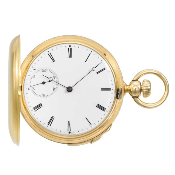 Swiss gold hunting cased quarter repeating lever Circa 1861