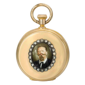 Swiss 18k gold keyless lever with enamel portrait Circa 1872