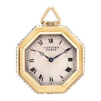 French gold, enamel, sapphire set octagonal lever Circa 1920