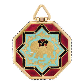 French gold, enamel, sapphire set octagonal lever Circa 1920