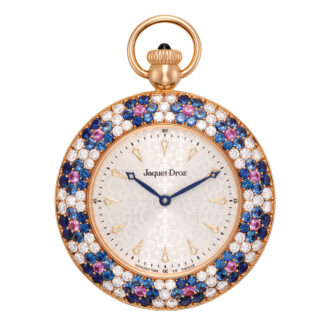 Swiss 18 carat gold, diamond, sapphire and pink sapphire-set open faced limited edition keyless lever watch, circa 2000