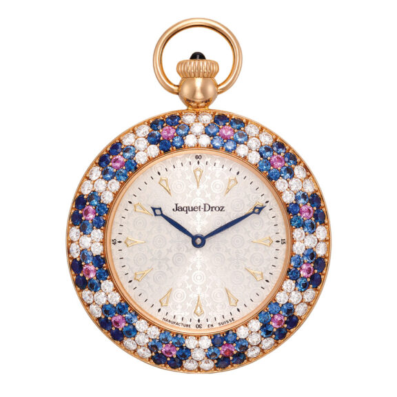 Swiss 18 carat gold, diamond, sapphire and pink sapphire-set open faced limited edition keyless lever watch, circa 2000