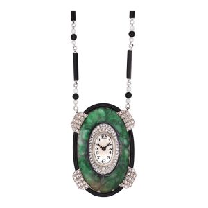 Platinum, jade, enamel, diamond set Art Deco lever Circa 1920