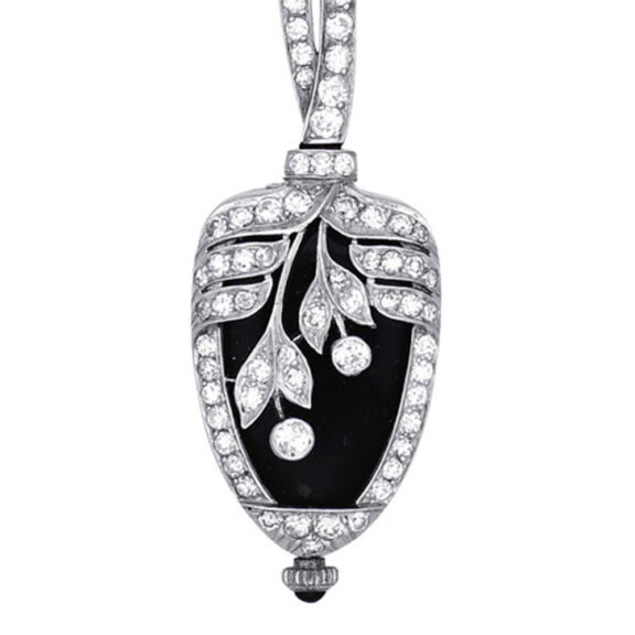 Platinum, enamel and diamond set Art Deco lever Circa 1925