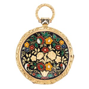 Swiss gold and enamel open faced cylinder watch Circa 1840