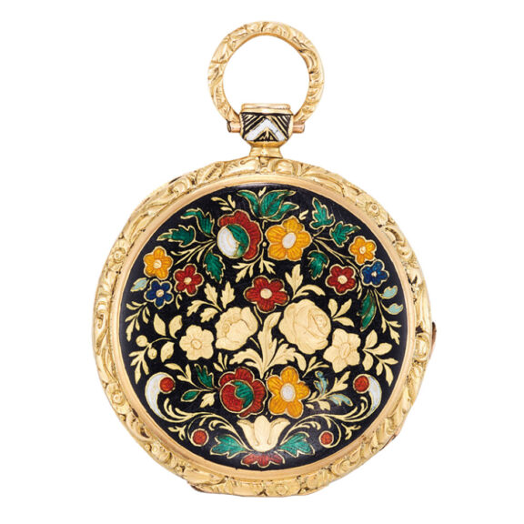 Swiss gold and enamel open faced cylinder watch Circa 1840