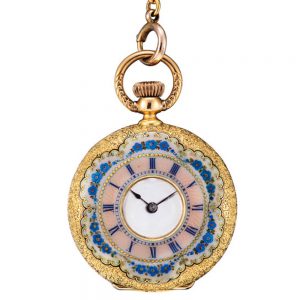 Decorative Swiss gold and enamel cylinder watch Circa 1868