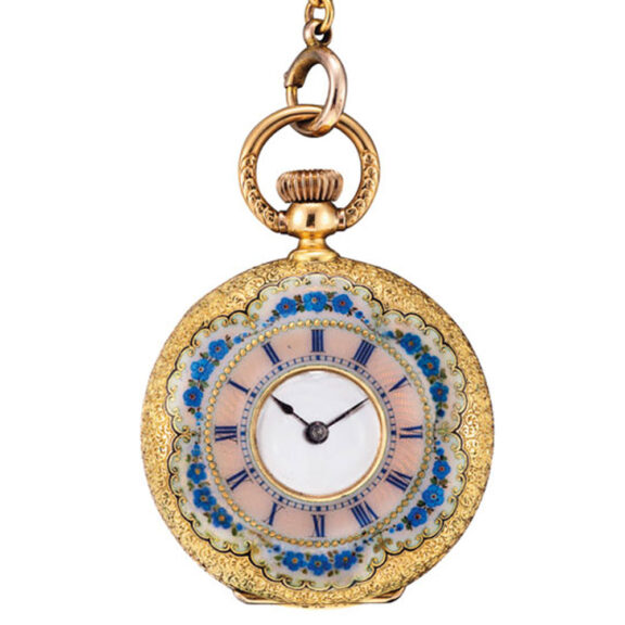 Decorative Swiss gold and enamel cylinder watch Circa 1868