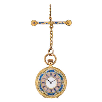 Decorative Swiss gold and enamel cylinder watch Circa 1868