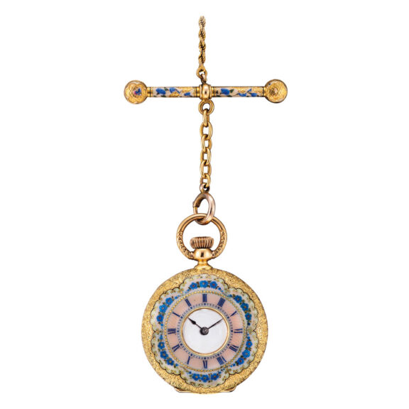 Decorative Swiss gold and enamel cylinder watch Circa 1868 Decorative Swiss gold and enamel cylinder watch Circa 1868
