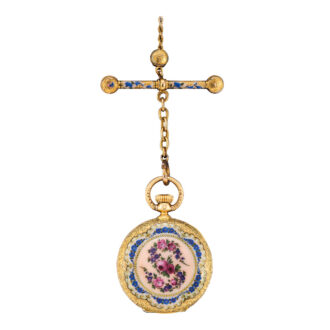 Decorative Swiss gold and enamel cylinder watch Circa 1868
